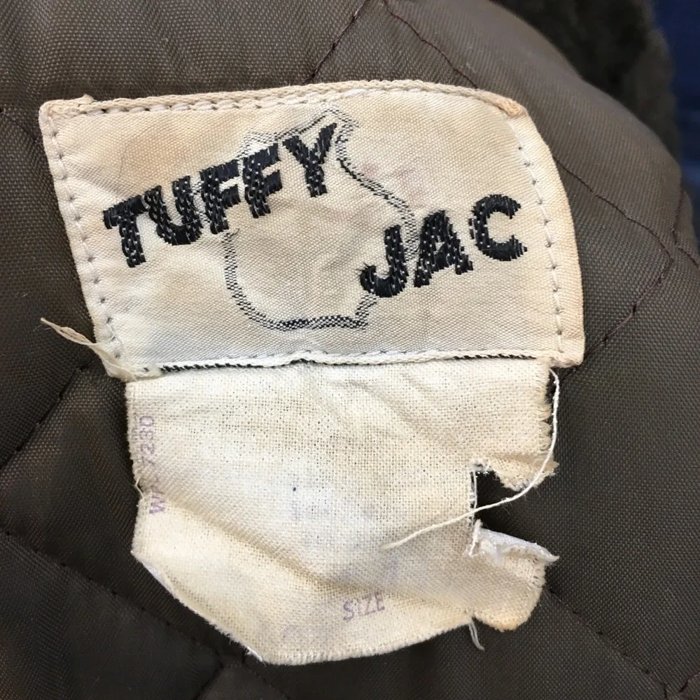 Vintage Tuffy Mens Bomber Flight Jacket Olive Brown Faux‎ Fur Collar Quilted 44